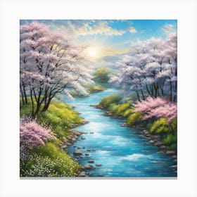 Cherry Blossoms River Canvas Print