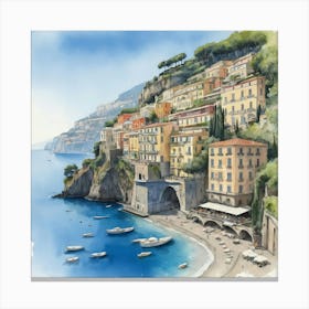 Sorrento Italy Blue Drawing Art Print 2 Canvas Print