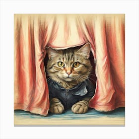 Cat Peeking Out Of Curtains 2 Canvas Print