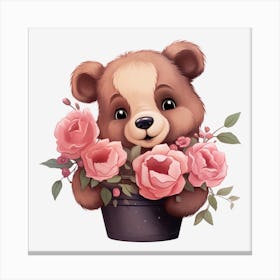 Teddy Bear With Roses 18 Canvas Print