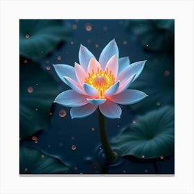 A Dreamy Lotus With Petals Of Shimmering, Bioluminescent Light Floating In A Celestial Garden Canvas Print