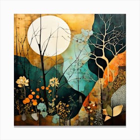 Moonlight In The Woods, Floral Pattern, Abstract Piece With Organic Shapes And Earthy Colors art print Canvas Print