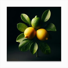 Three Lemons On A Black Background Canvas Print