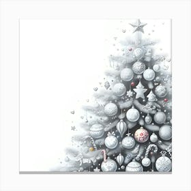 A Pencil Drawing Of A White Christmas Tree With Different Colorful Ornaments Decorated With 1 Canvas Print