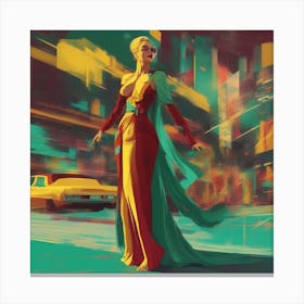 An Artwork Depicting A Full Body Woman, Big Tits, In The Style Of Glamorous Hollywood Portraits, Gre Canvas Print