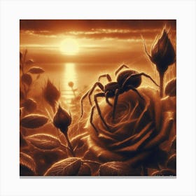 Spider On Rose Canvas Print