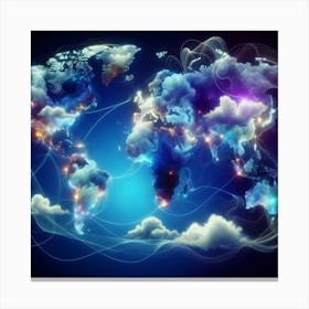 World Map With Clouds Canvas Print