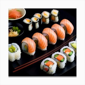 Sushi On A Black Plate 1 Canvas Print