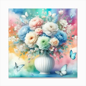 Colorful Flowers In A Vase Canvas Print