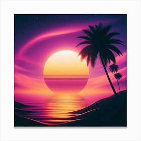 Sunset With Palm Trees 14 Canvas Print