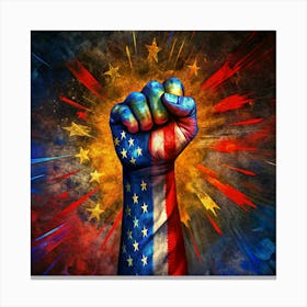 A Fist Raised High With An American Flag Design Canvas Print