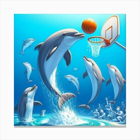 Dolphins Playing Basketball 1 Canvas Print