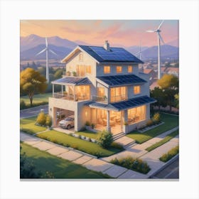 House With Wind Turbines 2 Canvas Print