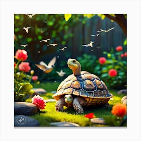 Tortoise Dreaming Of Flying High In The Sky Like The Birds (1) Canvas Print