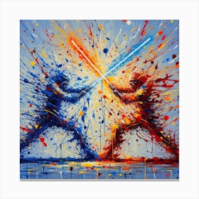 Star Wars Painting, Lightsaber Symphony: A Duel in Color and Chaos Canvas Print