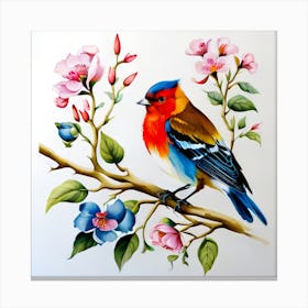 Bird On A Branch Water Color Canvas Print