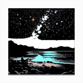 Man Sit By A Lake At Night - Dark Illustration Canvas Print