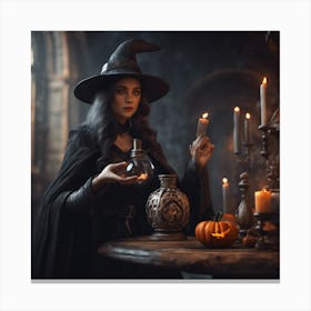 Witch Holding A Candle Canvas Print