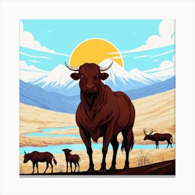 Bulls In The Mountains 4 Canvas Print