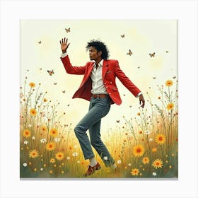 Michael Jackson Dancing In A Watercolor Enchanted Meadow 1 Canvas Print