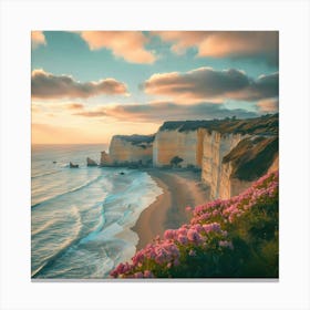 A View Of A Beach And Cliffs At Sunset Epic Canvas Print