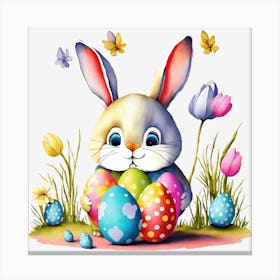 Easter Bunny Holding Colorful Eggs  Canvas Print