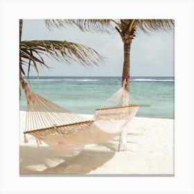 Hammock On Beach Square Canvas Print