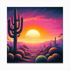 Sunset In The Desert with cactus plant Stampe su tela