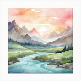 Watercolor Mountain Landscape Canvas Print