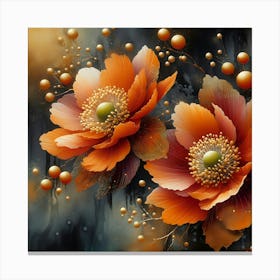 Two Orange Flowers On A Black Background Canvas Print