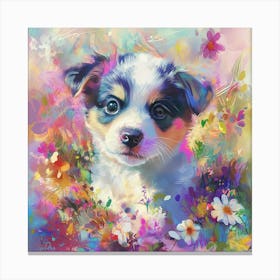 Puppy In Flowers 1 Canvas Print