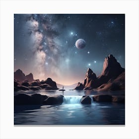 Water And Stars In The Sky Canvas Print