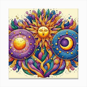 Psychedelic Sun And Moon Canvas Print