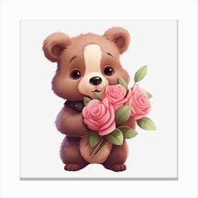 Teddy Bear With Roses 7 Canvas Print