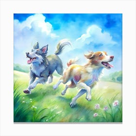 Two Dogs Running In The Field 1 Canvas Print