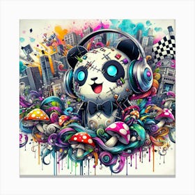 Panda Bear With Headphones 5 Canvas Print