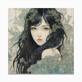 Woodland Forest Nymph In Moss, Sage, And Ivory Canvas Print