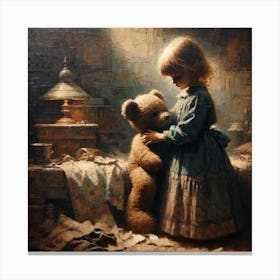 Little Girl With Teddy Bear Art Print Canvas Print