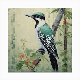 Ohara Koson Inspired Bird Painting Woodpecker 2 Square Canvas Print