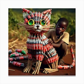 Cat Made Of Coca Cola Cans Canvas Print