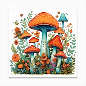 Mushrooms And Flowers 51 Canvas Print