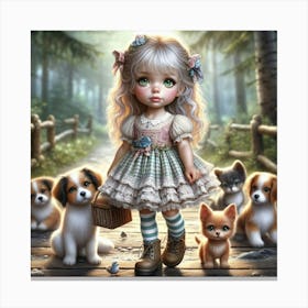 Little Girl With Dogs 1 Canvas Print