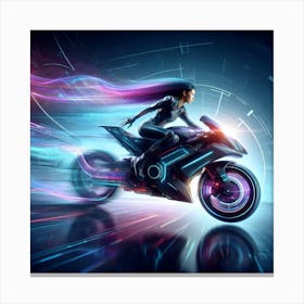 Futuristic Woman Riding A Motorcycle 2 Canvas Print