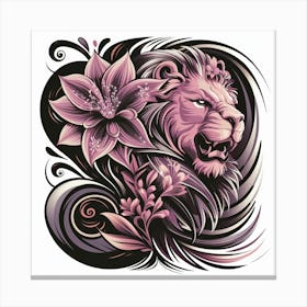 Lion And Flower 1 Canvas Print