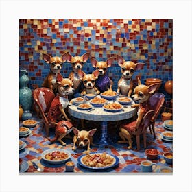 Chihuahuas Eating Dinner Canvas Print