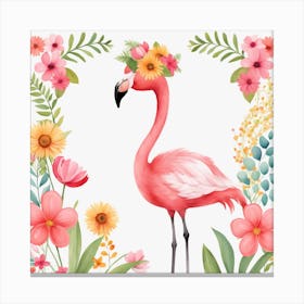 Floral Baby Flamingo Nursery Illustration (10) Canvas Print