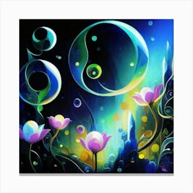 Abstract oil painting: Water flowers in a night garden 2 Canvas Print