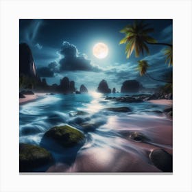 Moonlit Beach At Night Canvas Print