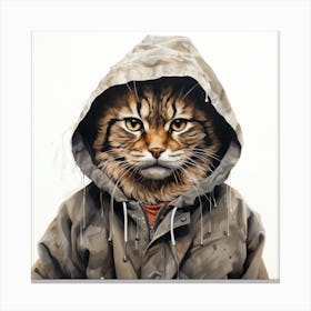 Watercolour Cartoon Lynx In A Hoodie 2 Canvas Print