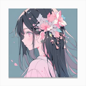 Anime Girl With Flowers Canvas Print